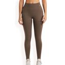 Beige Large Women's High Waist Ribbed Seamless Leggings with Stretch Compression Fit