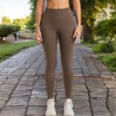 Beige Large Women's High Waist Ribbed Seamless Leggings with Stretch Compression Fit