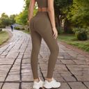 Beige Large Women's High Waist Ribbed Seamless Leggings with Stretch Compression Fit