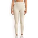 Beige Medium Women's High Waist Ribbed Seamless Leggings with Stretch Compression Fit