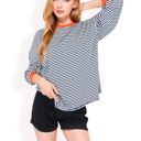  Women's Striped Long Sleeve Oversized Pullover Top with Ribbed Crew Neck