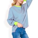 Green Large Women's Striped Long Sleeve Oversized Pullover Top with Ribbed Crew Neck