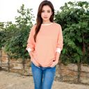 Yellow Medium Women's Striped Long Sleeve Oversized Pullover Top with Ribbed Crew Neck