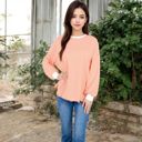 Yellow Medium Women's Striped Long Sleeve Oversized Pullover Top with Ribbed Crew Neck