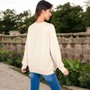 Beige Large Women's Long Sleeve Oversized Crewneck Sweatshirt with Drop Shoulders