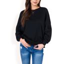 Black Large Women's Long Sleeve Oversized Crewneck Sweatshirt with Drop Shoulders