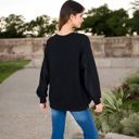 Black Large Women's Long Sleeve Oversized Crewneck Sweatshirt with Drop Shoulders