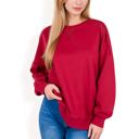 Red Large Women's Long Sleeve Oversized Crewneck Sweatshirt with Drop Shoulders