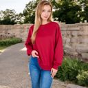 Red Large Women's Long Sleeve Oversized Crewneck Sweatshirt with Drop Shoulders