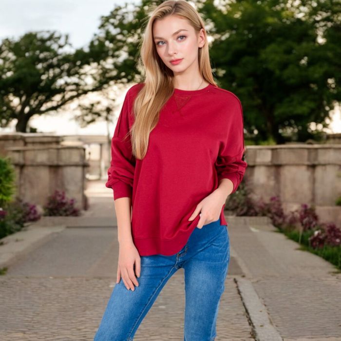 Women's Long Sleeve Oversized Crewneck Sweatshirt with Drop Shoulders