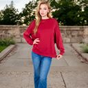 Red Large Women's Long Sleeve Oversized Crewneck Sweatshirt with Drop Shoulders