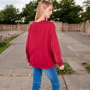 Red Large Women's Long Sleeve Oversized Crewneck Sweatshirt with Drop Shoulders