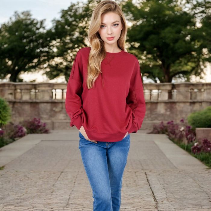 Women's Long Sleeve Oversized Crewneck Sweatshirt with Drop Shoulders