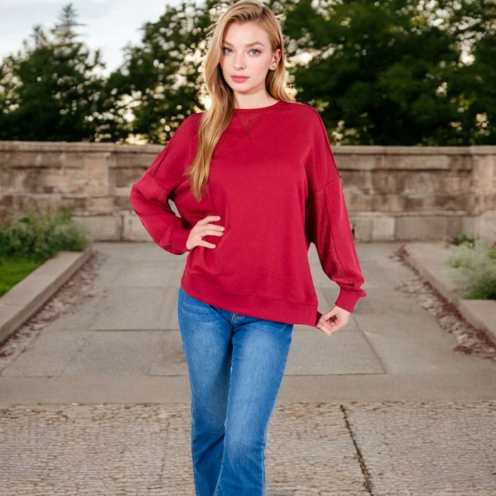 Women's Long Sleeve Oversized Crewneck Sweatshirt with Drop Shoulders