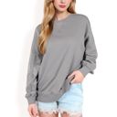 Gray Large Women's Long Sleeve Oversized Crewneck Sweatshirt with Drop Shoulders