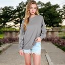 Gray Large Women's Long Sleeve Oversized Crewneck Sweatshirt with Drop Shoulders