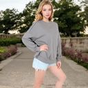 Gray Large Women's Long Sleeve Oversized Crewneck Sweatshirt with Drop Shoulders