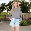 Gray Large Women's Long Sleeve Oversized Crewneck Sweatshirt with Drop Shoulders