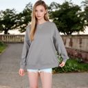 Gray Large Women's Long Sleeve Oversized Crewneck Sweatshirt with Drop Shoulders