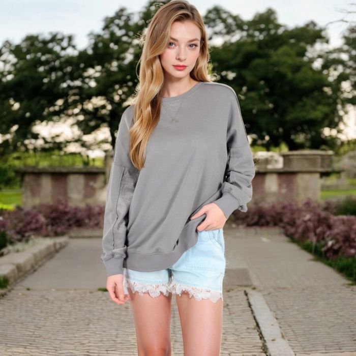 Women's Long Sleeve Oversized Crewneck Sweatshirt with Drop Shoulders