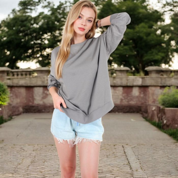 Women's Long Sleeve Oversized Crewneck Sweatshirt with Drop Shoulders