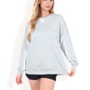 Gray Large Women's Long Sleeve Oversized Crewneck Sweatshirt with Drop Shoulders