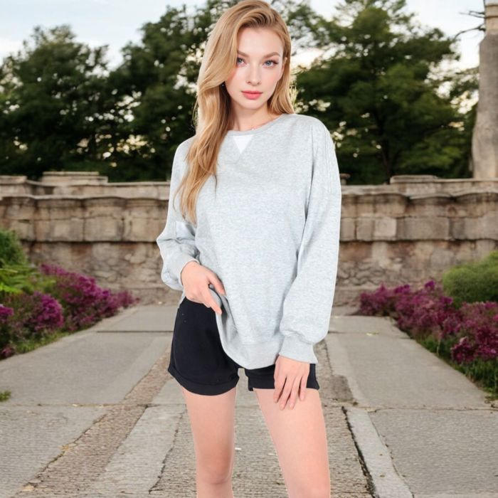 Women's Long Sleeve Oversized Crewneck Sweatshirt with Drop Shoulders