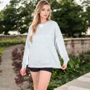 Gray Large Women's Long Sleeve Oversized Crewneck Sweatshirt with Drop Shoulders