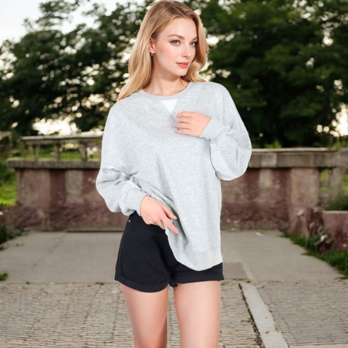 Women's Long Sleeve Oversized Crewneck Sweatshirt with Drop Shoulders