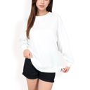 White Large Women's Long Sleeve Oversized Crewneck Sweatshirt with Drop Shoulders