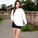 White Large Women's Long Sleeve Oversized Crewneck Sweatshirt with Drop Shoulders