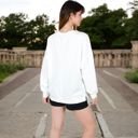 White Large Women's Long Sleeve Oversized Crewneck Sweatshirt with Drop Shoulders