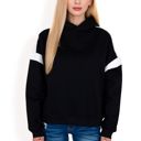 Black Large Women's Oversized Hoodie with Contrast Shoulder Stripes