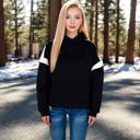 Black Large Women's Oversized Hoodie with Contrast Shoulder Stripes