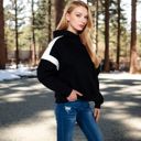 Black Large Women's Oversized Hoodie with Contrast Shoulder Stripes