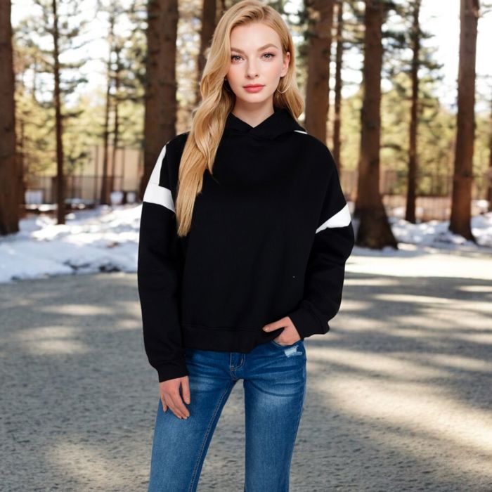 Women's Oversized Hoodie with Contrast Shoulder Stripes