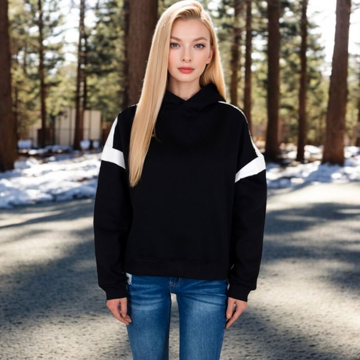 Women's Oversized Hoodie with Contrast Shoulder Stripes