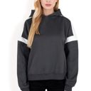 Gray Large Women's Oversized Hoodie with Contrast Shoulder Stripes