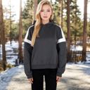 Gray Large Women's Oversized Hoodie with Contrast Shoulder Stripes