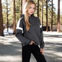 Gray Large Women's Oversized Hoodie with Contrast Shoulder Stripes