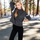 Gray Large Women's Oversized Hoodie with Contrast Shoulder Stripes