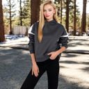 Gray Large Women's Oversized Hoodie with Contrast Shoulder Stripes