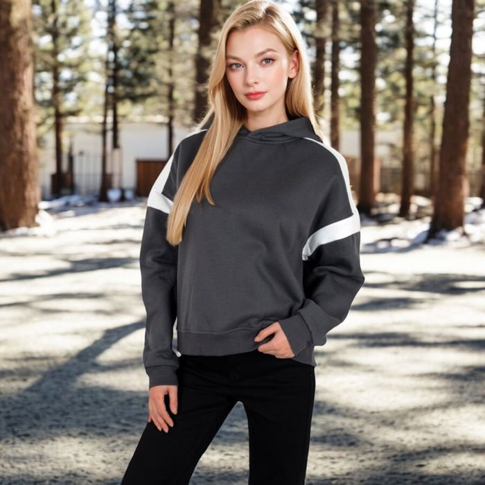 Women's Oversized Hoodie with Contrast Shoulder Stripes