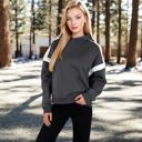 Gray Large Women's Oversized Hoodie with Contrast Shoulder Stripes