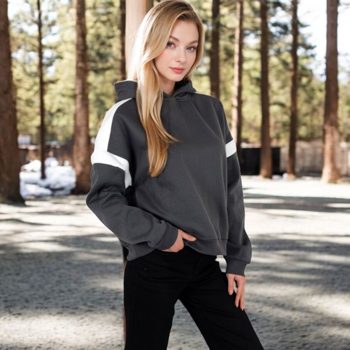 Women's Oversized Hoodie with Contrast Shoulder Stripes