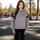 Gray Large Women's Oversized Hoodie with Contrast Shoulder Stripes