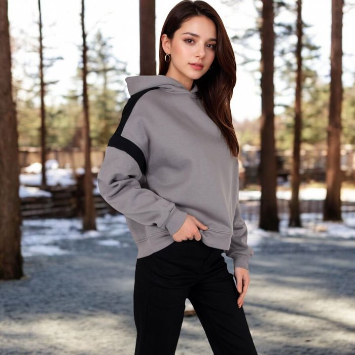 Women's Oversized Hoodie with Contrast Shoulder Stripes