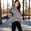 Gray Large Women's Oversized Hoodie with Contrast Shoulder Stripes