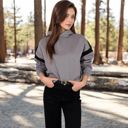 Gray Large Women's Oversized Hoodie with Contrast Shoulder Stripes