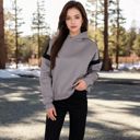 Gray Large Women's Oversized Hoodie with Contrast Shoulder Stripes